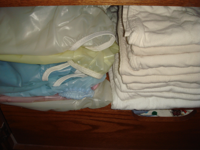 Cloth diapers
My everyday wear of plastic panties and prefolded cloth diapers.
