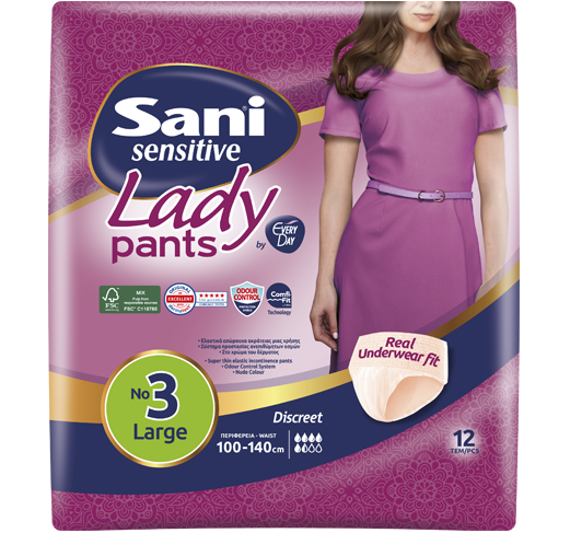  Sani Lady Sensitive Pants Discreet - No3 - Large - 100-140cm - 12pcs
