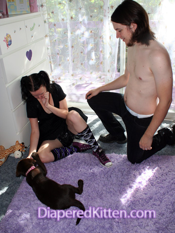 goth kitten with Daddy and my new puppy (who isn't actually all that small amymore)
