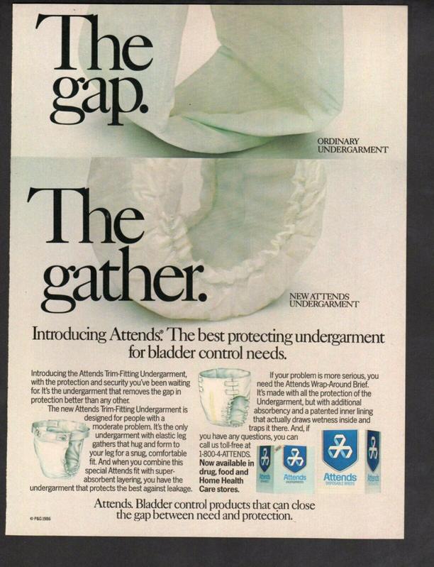 "Gap the Gather" - Old Attends Undergarments advert from 1986
