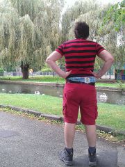 My training pants were showing when I was feeding the ducks