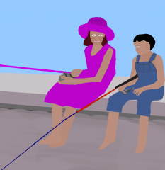 Boy And girl fishing buddies