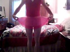 Pink tutu and leotard with white tights