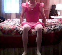 Pink tutu and leotard with white tights