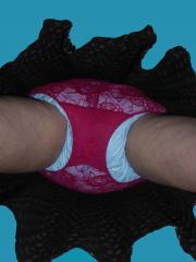 up skirt showing my lacy pink panties over my blue plasic panties