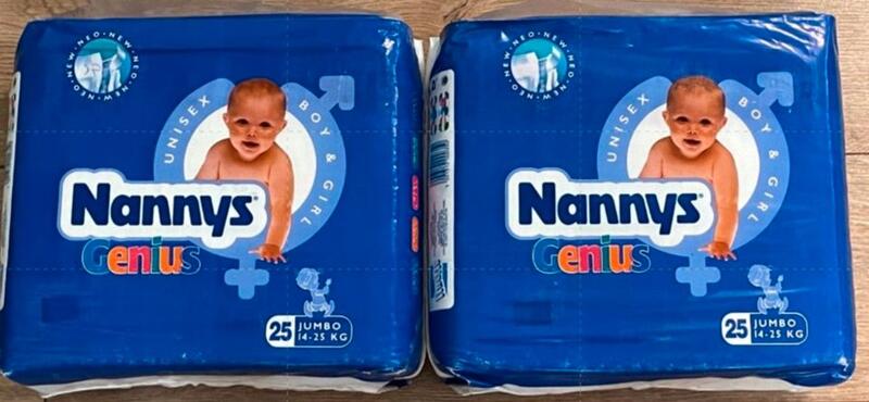 Nannys Genius Cloth-Backed Baby Nappies - Unisex - Jumbo - 14-25kg - 30-55lbs - 25pcs - 1
