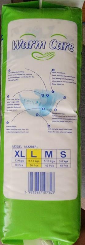 Warm Care Disposable Plastic Nappies - No5 - Large - 9-13kg - 36pcs - 5

